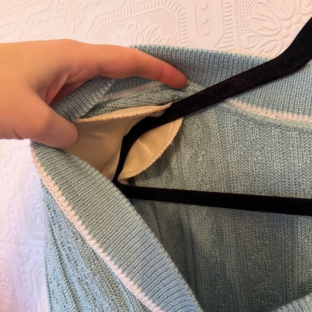 Vintage Alfred Dunner Light Blue/Teal Cardigan Sweater with White Trim Sz XL - Picture 6 of 8